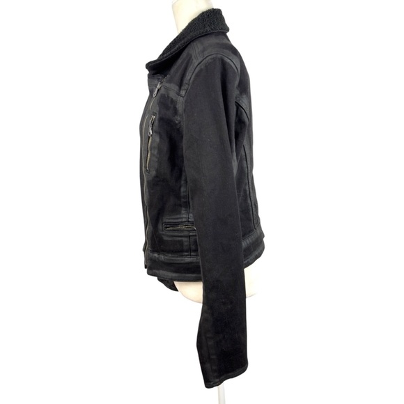 PAIGE Sydney Moto Jacket Night Flight Sherpa Coated Black Stretch Denim Large - Picture 8 of 16